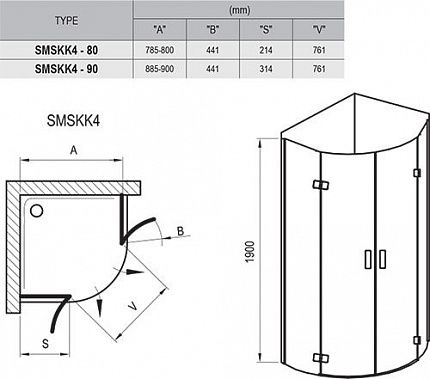Душевой угол Ravak Smartline SMSKK4-90 хром + Транспарент