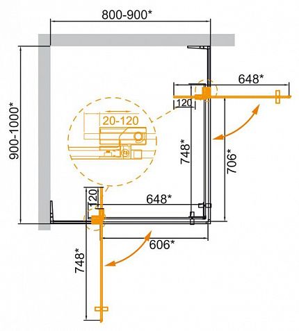 Душевой уголок CEZARES SLIDER AH-2, SLIDER-AH-2-80/90-100/110-GRIGIO-Cr