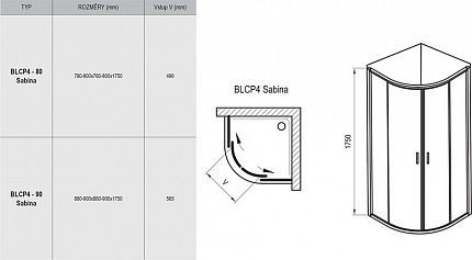 Душевой угол Ravak Blix BLCP4-80 Sabina блестящий+ Грапе