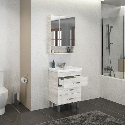 Тумба-умывальник Comforty Никосия-60Н дуб белый с раковиной Fest 60 F01